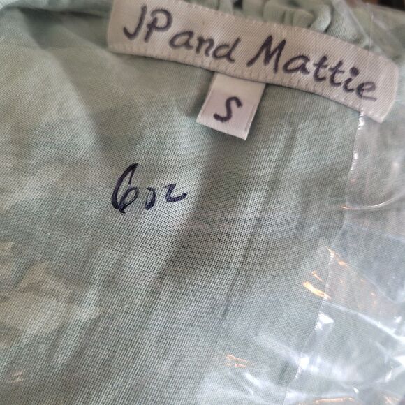 JP and Mattie Button Up Peasant Blouse Women's Small S Green Ruffle Boho Cotton - Picture 11 of 12